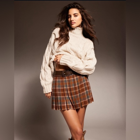 NWT Ramy Brook Derrick Belted Pleated Mini Skirt Sz 4 Saddle Multi Plaid Preppy - Picture 1 of 16